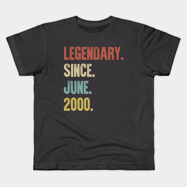 Retro Vintage 20th Birthday Legendary Since June 2000 Kids T-Shirt by DutchTees